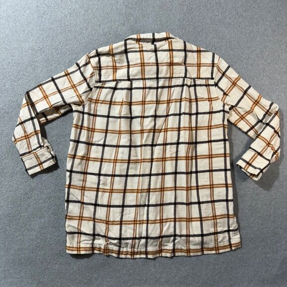 Madewell Shirt Womens S Ivory Ginger Navy Plaid Oversized Flannel Boyfriend - Picture 10 of 10
